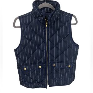 J Crew Navy White Stripe Quilted Down Vest Size Small